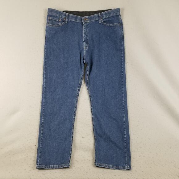 Wrangler Authentics Jeans Mens 42x30 Blue Denim Straight Leg Stretch 5-Pocket - Picture 1 of 14